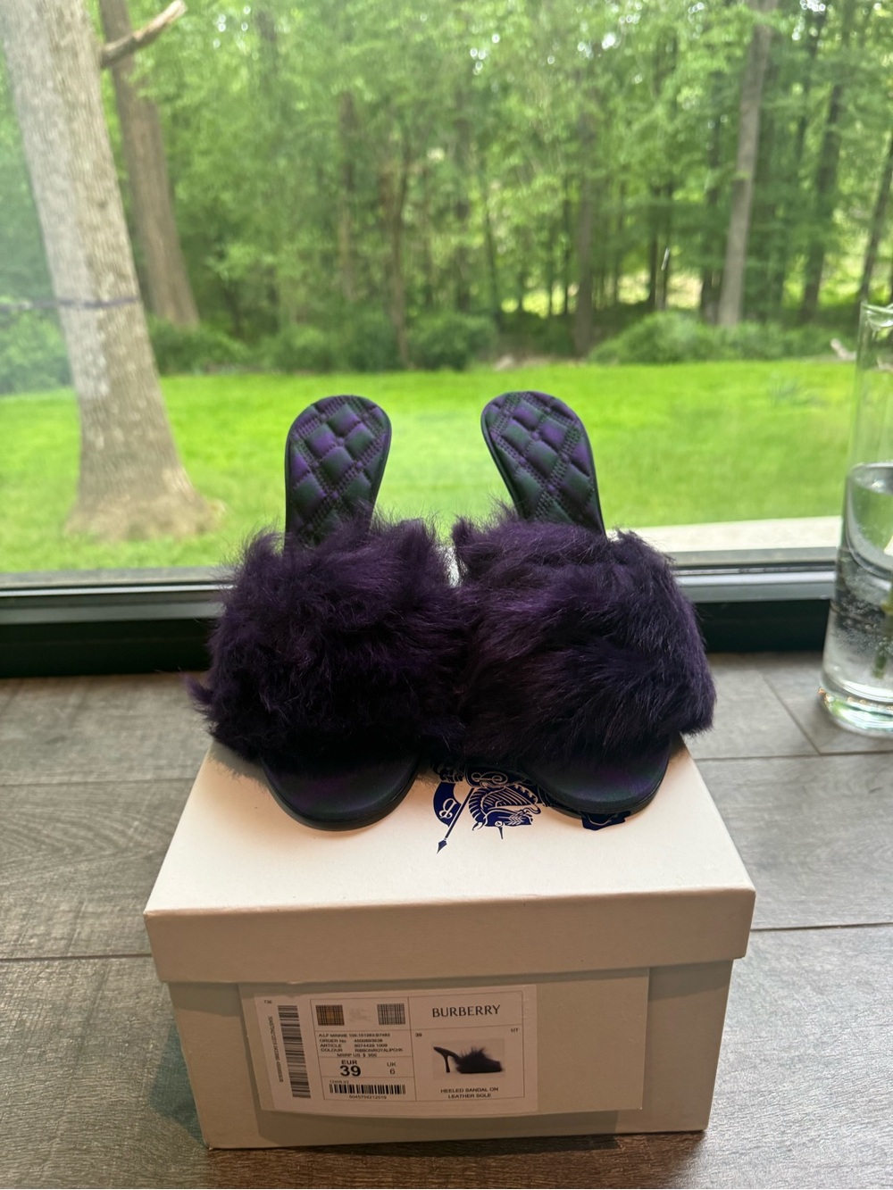 Burberry Purple Faux Fur Slide Mules - Picture 5 of 6